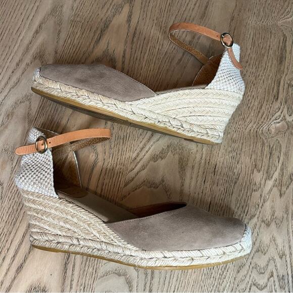 Kanna Anthropologie Suede Wedge Heel Espadrille Taupe Sandal Women’s Size 9 - Picture 7 of 10